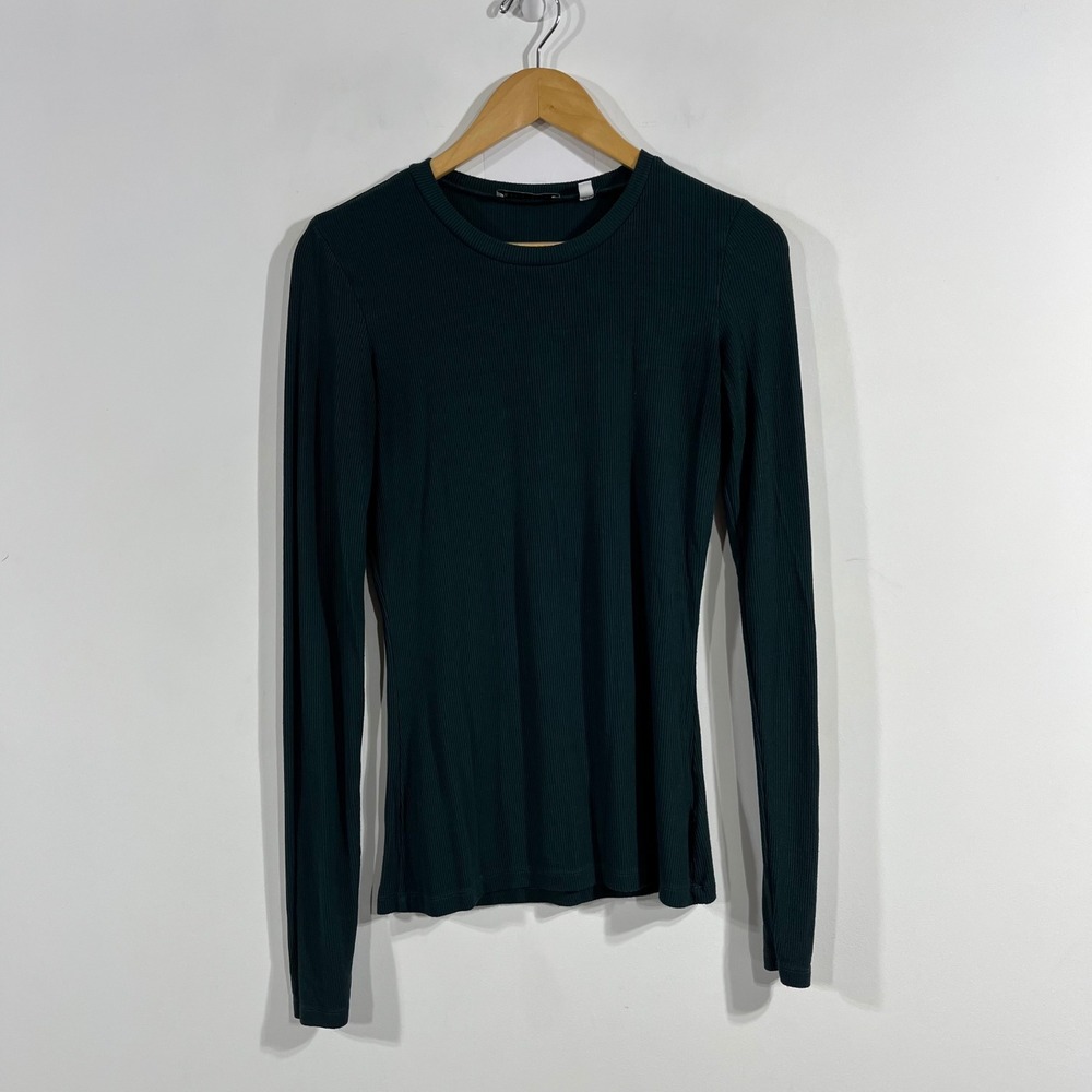 American Tall 90s Grunge Minimalist Neutral Ribbed Crewneck Top Women Small Tall